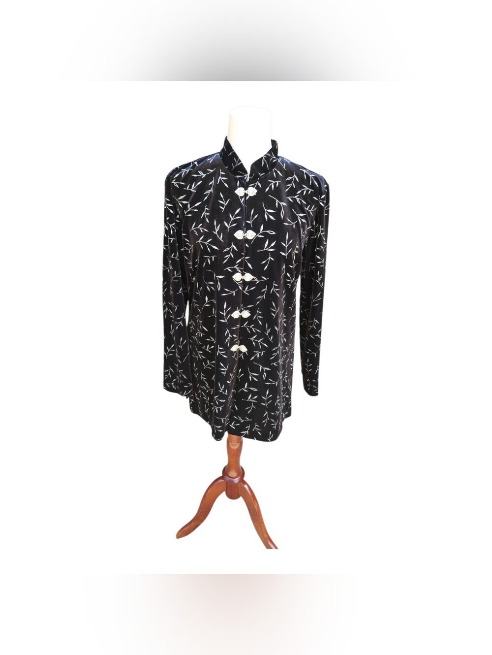 JBS Jacket Vintage 80s Black Velvet Sparkle Mandarin Collar Witchy Whimsigoth 10